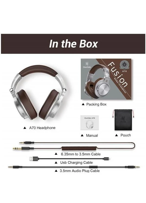 Наушники Fusion A70 Bluetooth+3,5мм/6,35мм /Brown (A70 Silver Brown) Oneodio (390941309)