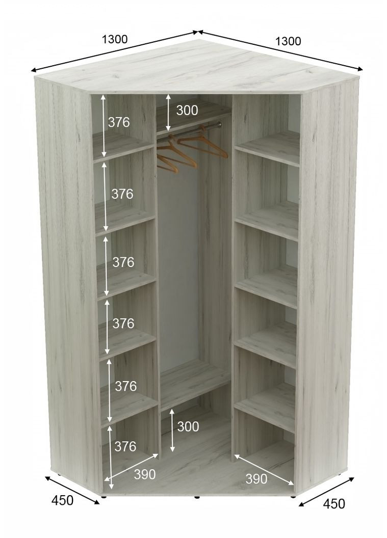 Шафа-купе дводверна кутова 130*130*240 Дуб крафт білий ДСП/Дзеркало з піскострумним малюнком Угол-3 Алекса (360433999)