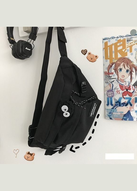 Сумка-бананка через плече чорна з ведмедиком в комплекті КиП (329142258)