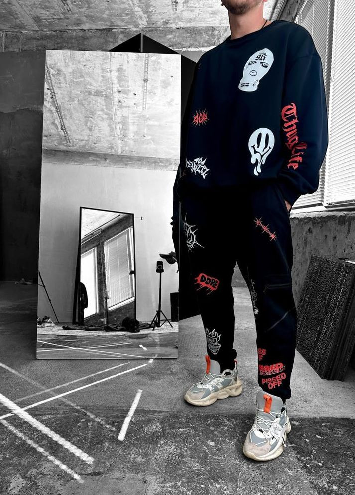 Костюм світшот штани чоловічій чорний дтф принт виробництво Україна No Brand (307151780)