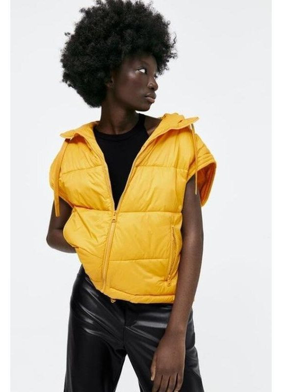 Желтая теплая куртка пуфер зимняя трансформер жилет дутая с капюшоном куртка-трансформер Zara