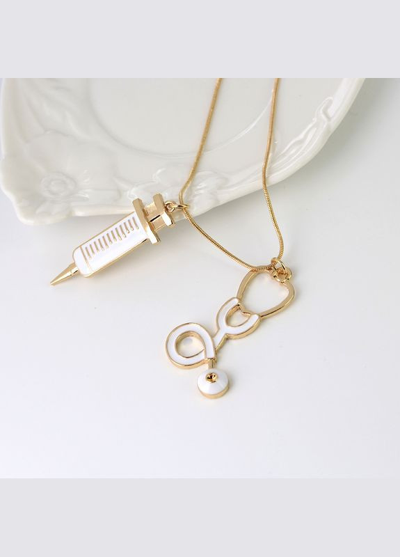 Кулон стетоскоп шприц підвіска доктора медсестри медичні інструменти золотий колір No Brand (352769170)