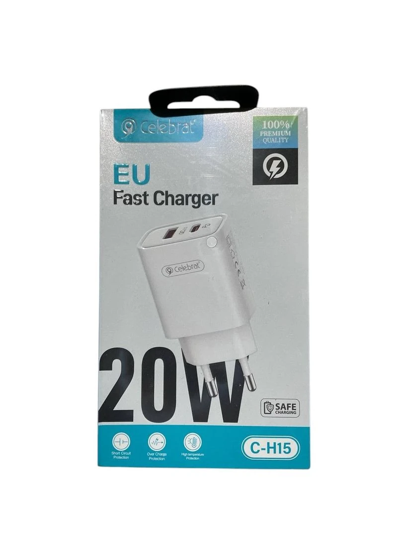 Зарядний пристрій C-H15 Fast Charger USB+Type-C 20W White (3_08318) Celebrat (395882143)