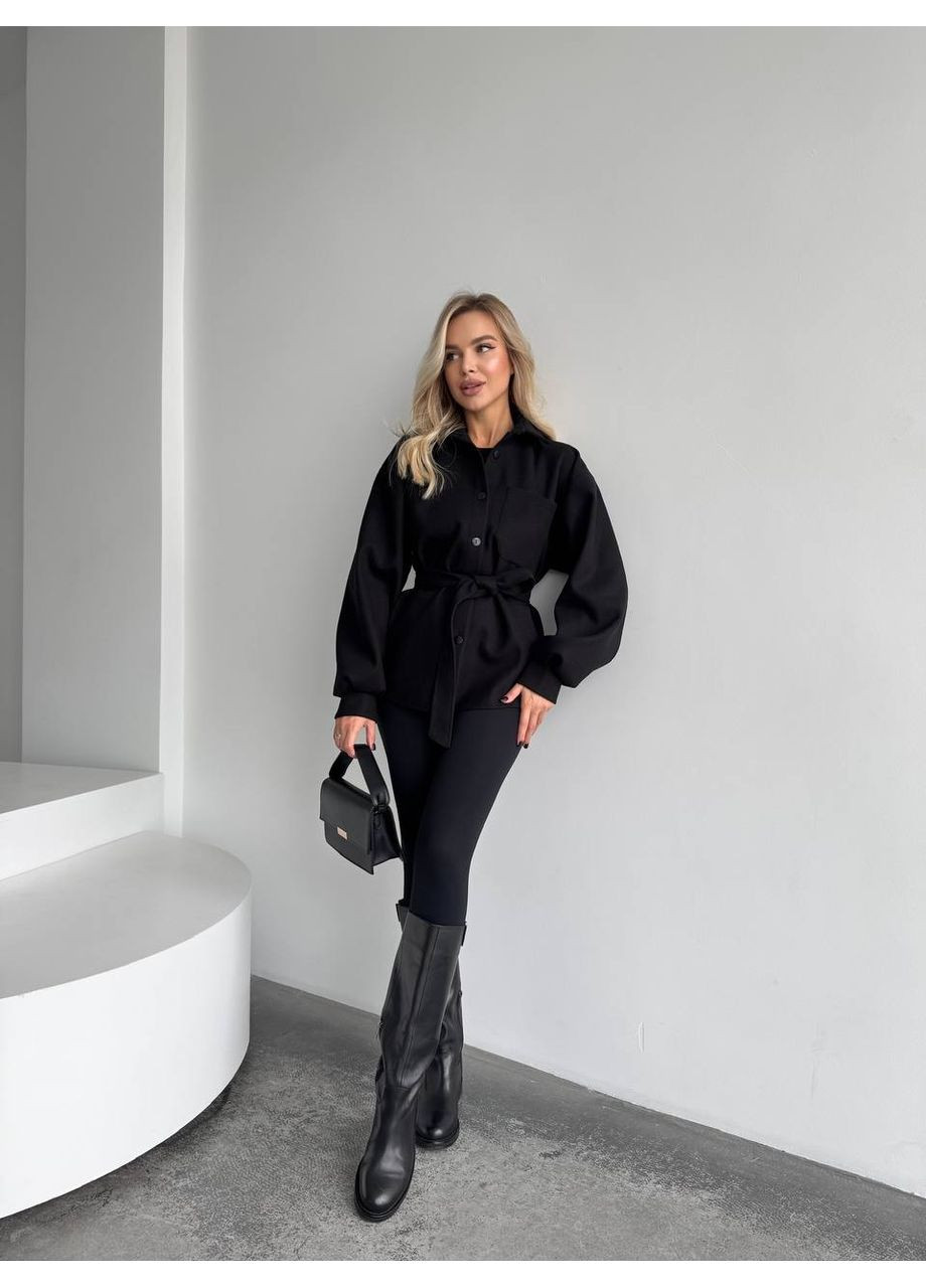 Чорне демісезонне Пальто-рубашка жіноче з кашеміру (заміри в описі) Vione