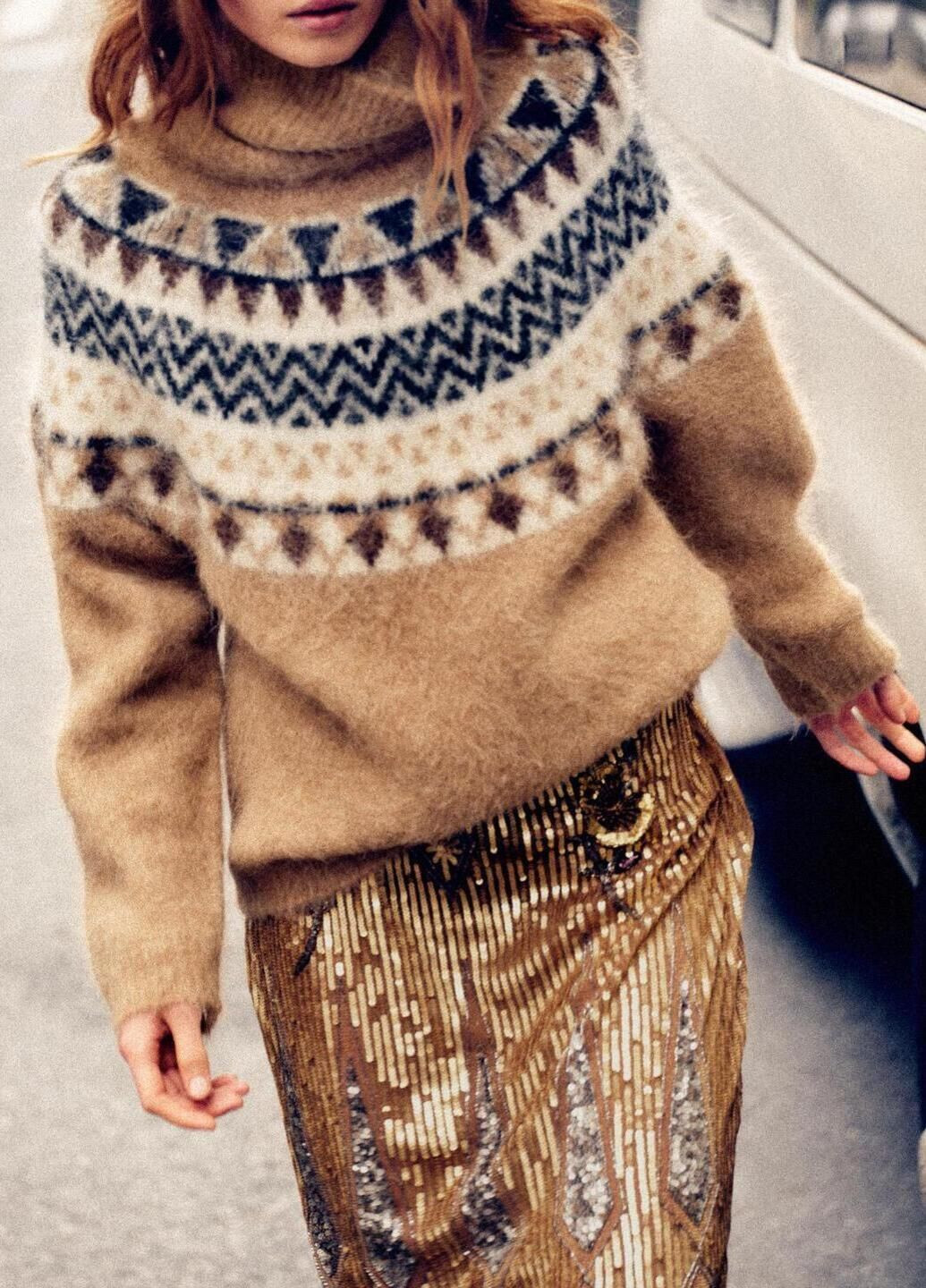 Комбинированный демисезонный свитер Zara