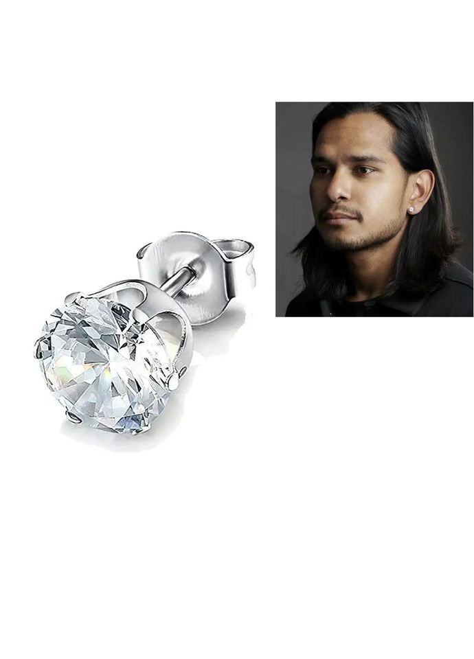 Маленькая серьга-гвоздик в ухо из медицинской нержавеющей стали с прозрачным камнем 1 шт. 6 мм Fashion (304290400)