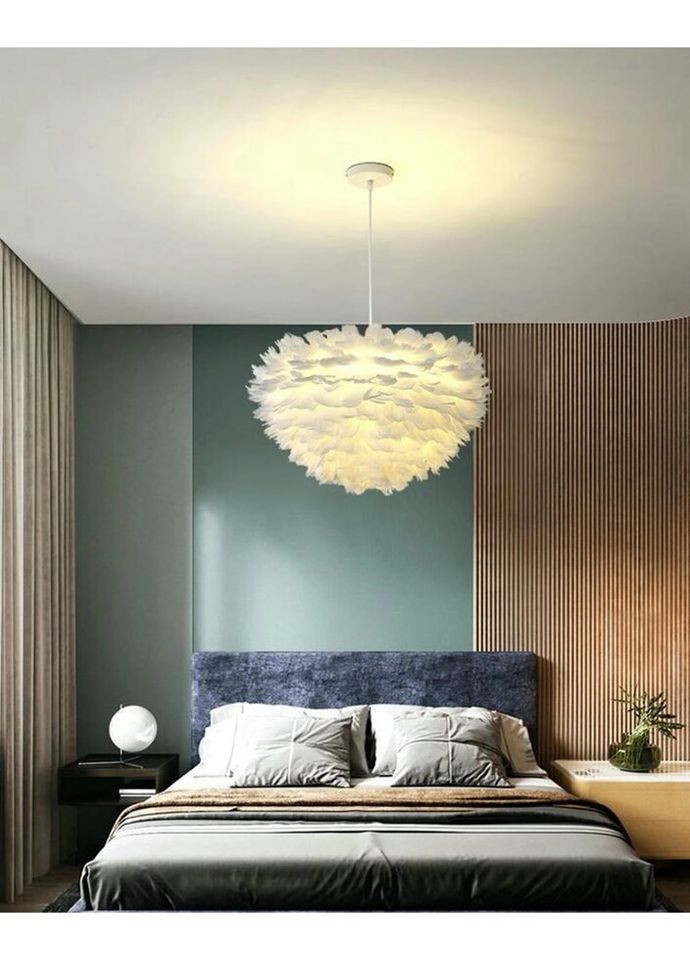 Люстра підвісна з пір'ям на 3 лампочки 26706 Білий 40-120х60х60 см. Sunnysky (335975382)