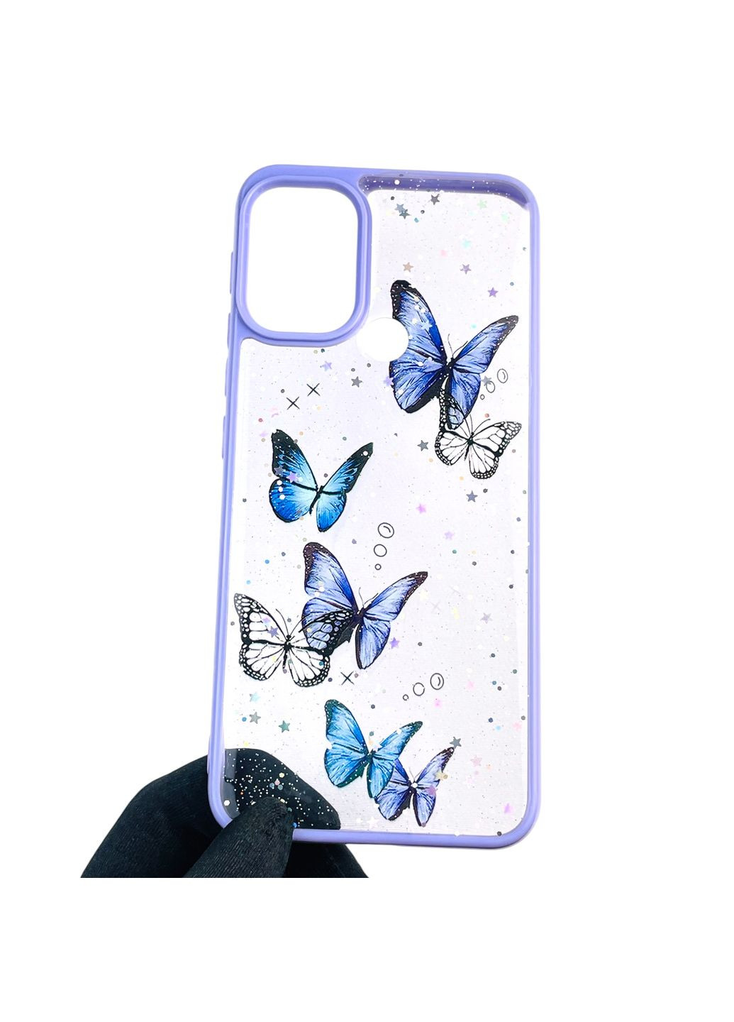 Чехол для Moto G10 (789437) с блёстками с бабочками на моторола г10 сиреневый Motorola (366387894)