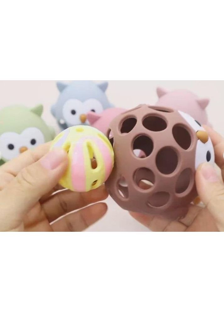 Силіконовий прорізувач-брязкальце Сова ніжно рожевий 2 в 1 Cheeks (350315148)