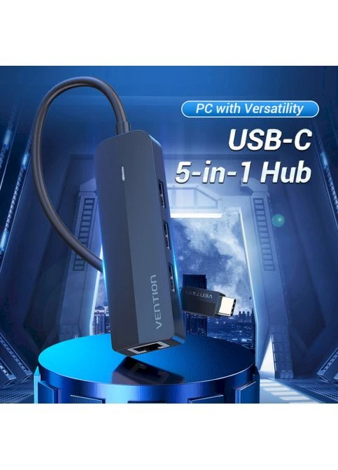 USB-хаб USB-C to USB 2.0*3/RJ45/Micro-B HUB 0.15M Black ABS Type (TGOBB) Vention (361347466)