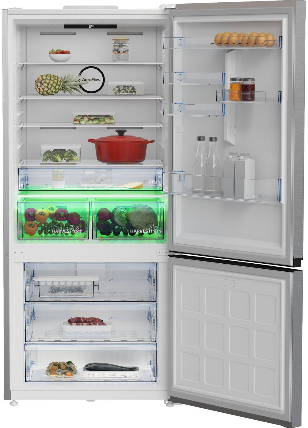 Холодильник з нижн. мороз., 193x83x76, холод.відд.-400л, мороз.відд.-170л, 2дв., А+, NF, HarvestFresh, інвертор, нерж BEKO (360401901)
