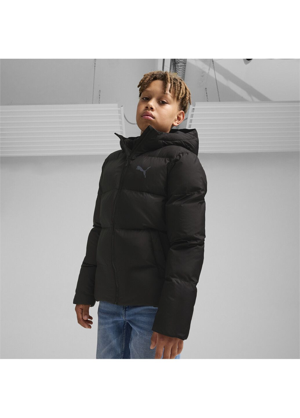 Черная демисезонная детская куртка poly hooded puffer jacket youth Puma