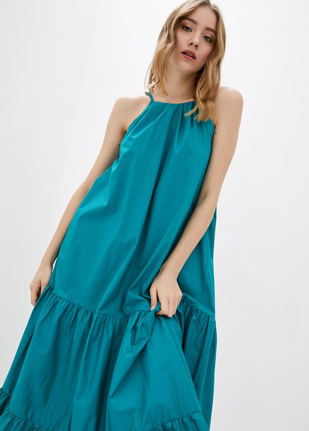 Зелена кежуал довга вільна сукня із бавовни зеленого кольору. ORA однотонна