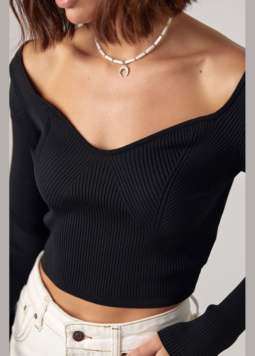 Короткий лонгслив в рубчик с фигурным вырезом 241032 Lurex (315810348)