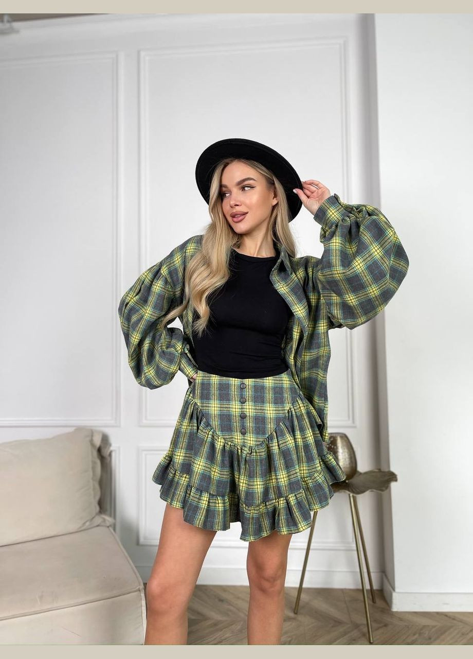 Женский клетчатый костюм: рубашка и короткая юбка мини в клетку No Brand (319155547)