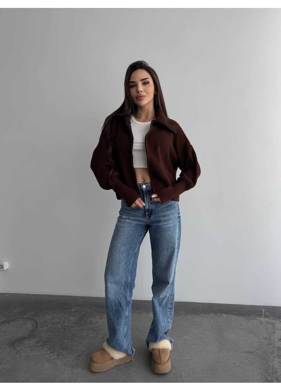 Коричневий демісезонний базовий жіночий светр на змійці Fashion