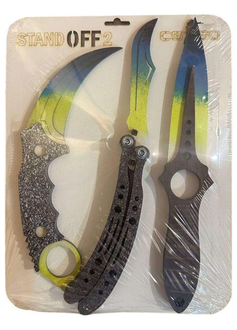 Набор деревянного оружия CS2 (CS:GO (Standoff 2) 3 шт.) Синий градиент. No Brand (330774605)