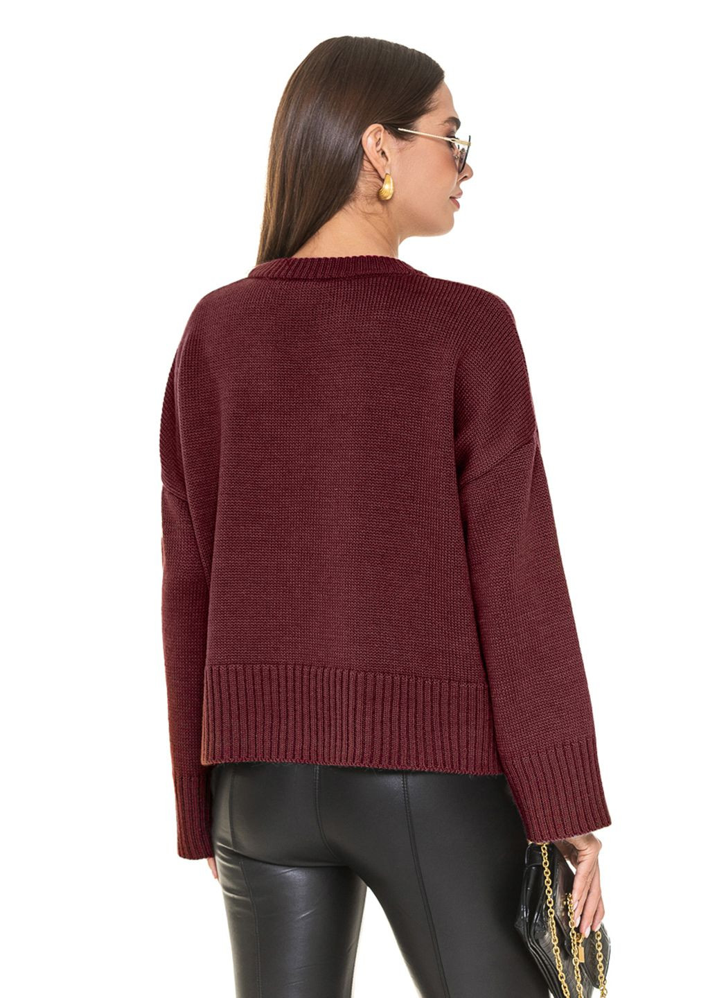 Бордовый короткий свободный свитер SVTR