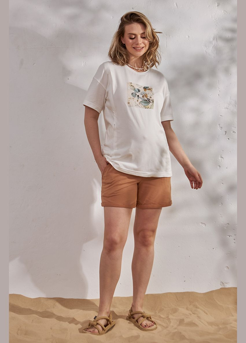 Бежеві шорти для вагітних трикотажні з низьким бандажем під животик Юла мама (297569475)