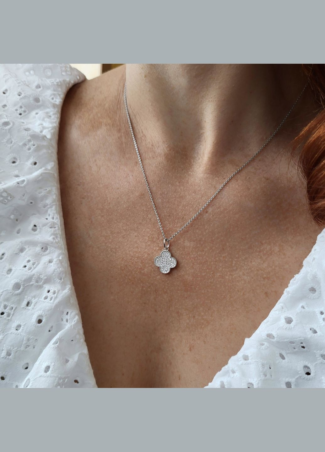 Серебряная Подвеска кулон Клевер с Белыми камнями серебро 925 пробы Родированное п2ф/3003 1.10г No Brand (306743186)