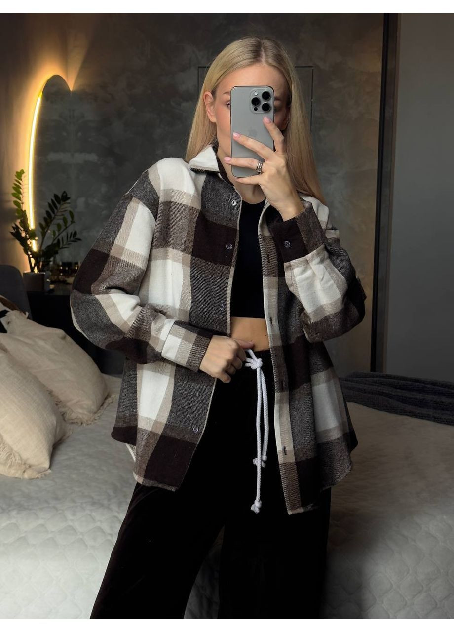 Темно-коричневая повседневный, вечерний, классическая, кэжуал рубашка в клетку FINO Mode с длинным рукавом