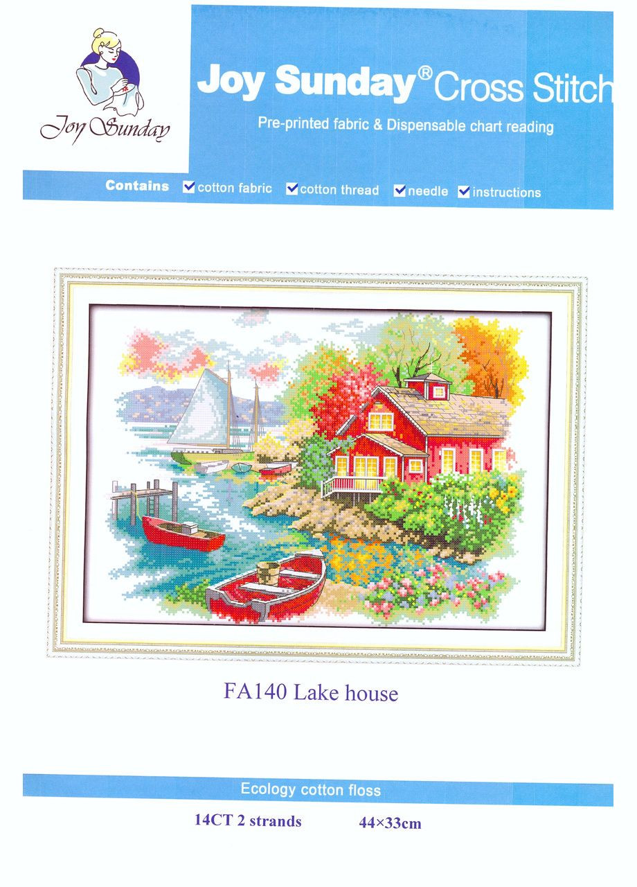 Набор для вышивания по нанесённой на канву схеме "Lake house". AIDA 14CT printed 44*33 см Joy Sunday (313613069)