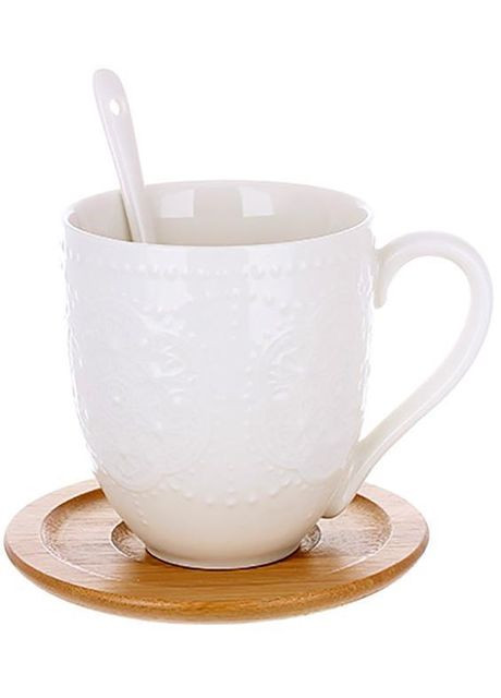 Чайний порцеляновий набір Ceram-Bamboo Grace на 2 персони, 2 чашки 350мл і 2 блюдця з ложками BonaDi (330137687)