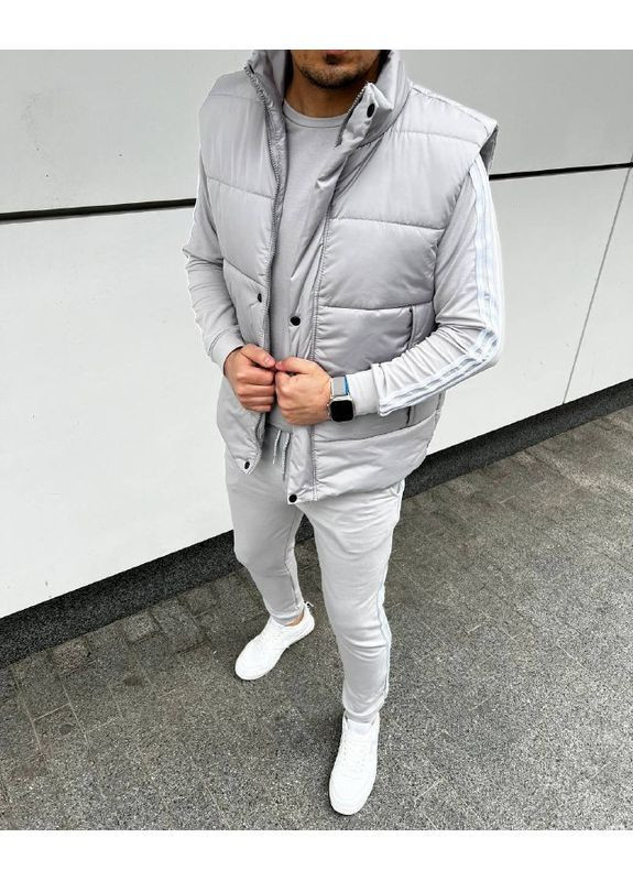 Сірий демісезонний чоловічий спортивний костюм-трійка брючний No Brand