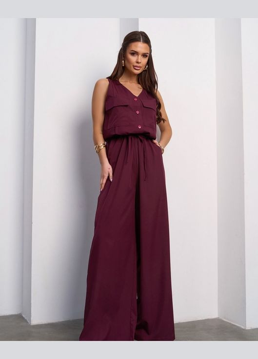 Комбинезоны ISSA PLUS 15110 комбинезон-брюки однотонный бордовый повседневный софт