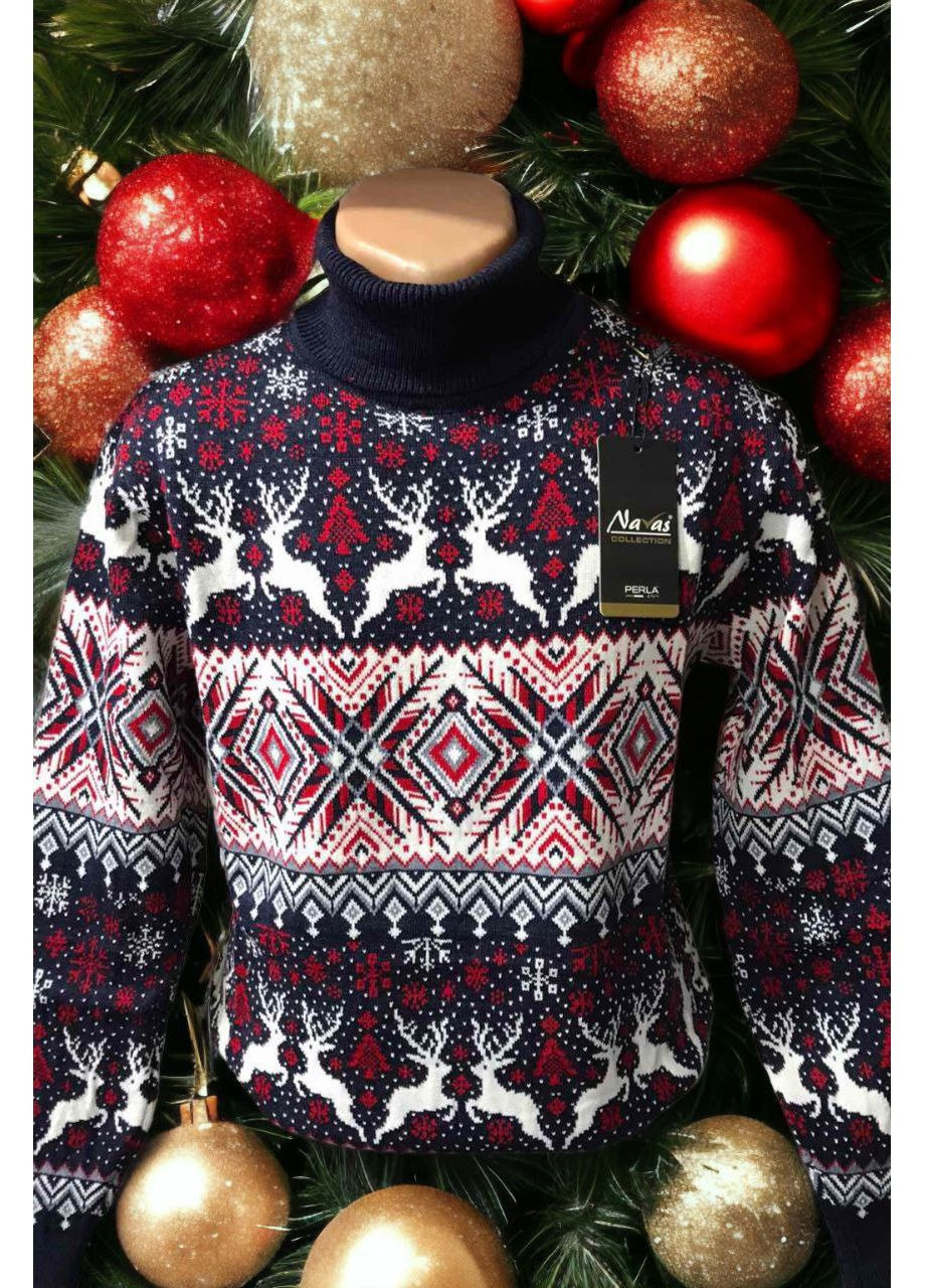 Синий демисезонный 🎄 праздничный парный гольф-отворот с вязаным узором vipstendo — замеры в описании DK/DL Мода без кордонів