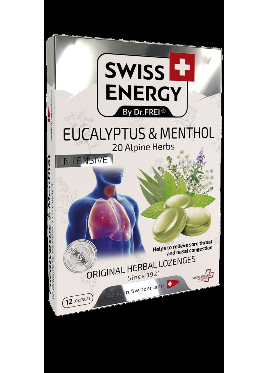 Леденцы от простуды, Herbal Lozenges Blister 20 herbs + Eucalyptus and Menthol, Swiss Energy, от кашля, боли в горле и No Brand (362027467)