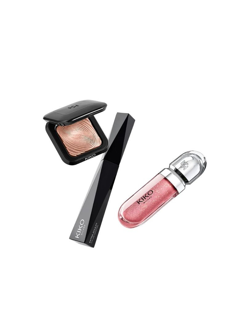 Подарунковий набір тіні 3 г, туш 11 мл, блиск для губ 6,5 мл Holiday Wonderlights Total Look Make Up Gift Set Kiko Milano (314808284)