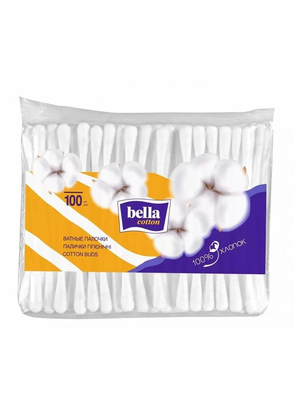 Ватные палочки Cotton 100 шт полиэтиленовая упаковка Bella (369153757)