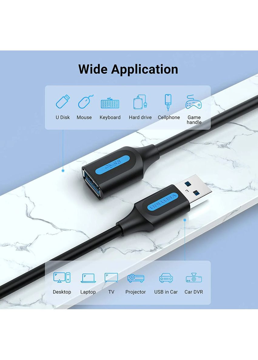 Кабель USB 3.0 A Male to A Female Extension Cable 0.5M black PVC Type (CBHBD) (CBHBD) Vention (369159721)
