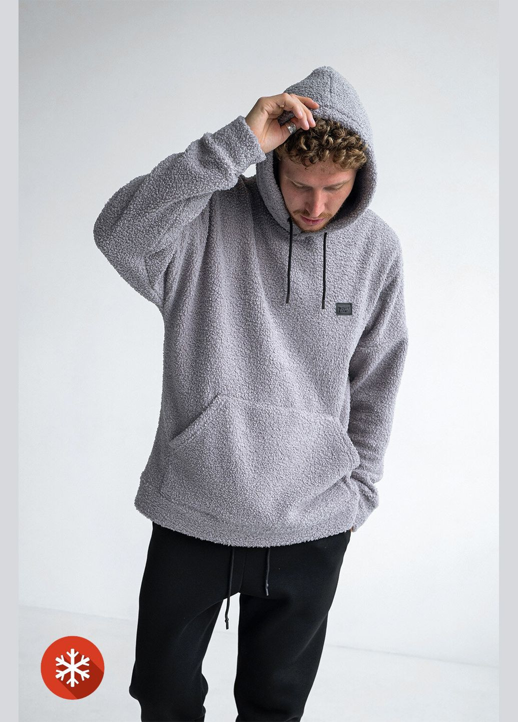 Мужское теплое худи оверсайз Lama Серый Teamv (316354848)