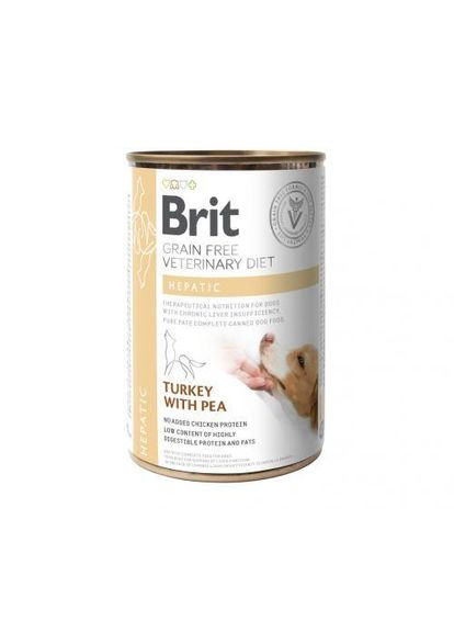 Вологий корм GF VetDiet Hepatic для собак, для підтримки роботи печінки, індичка та горошок, 400 г (*) Brit (322589518)