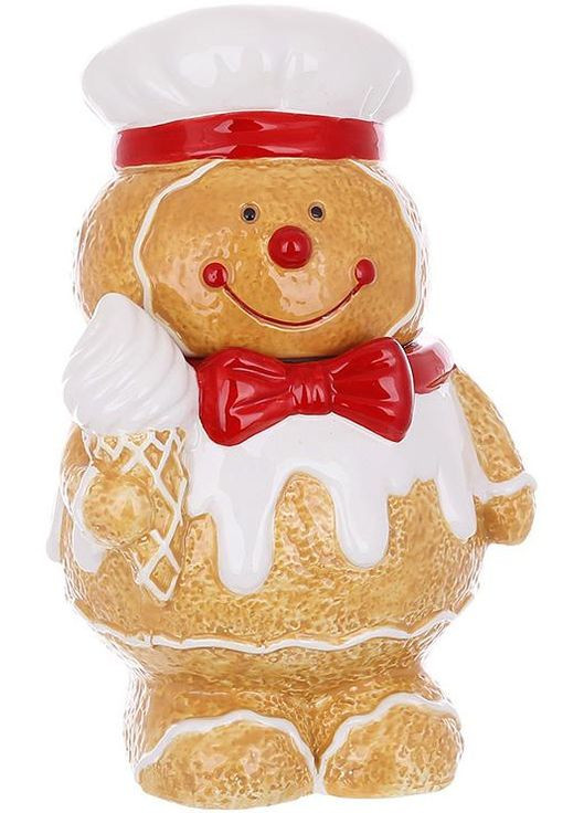 Банку для солодощів Пряничний Хлопчик 1200мл керамічна для печива та сипучих продуктів коричнева з червоним BonaDi (368986958)