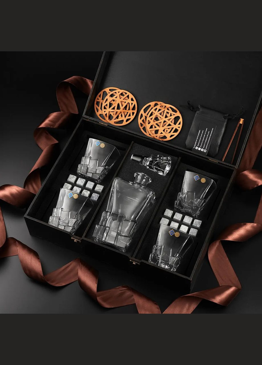 Хрустальные бокалы для виски с четырьмя бокалами и графином Bohemia Crack и камнями для виски 310 мл Handmade WS408D (345646860)