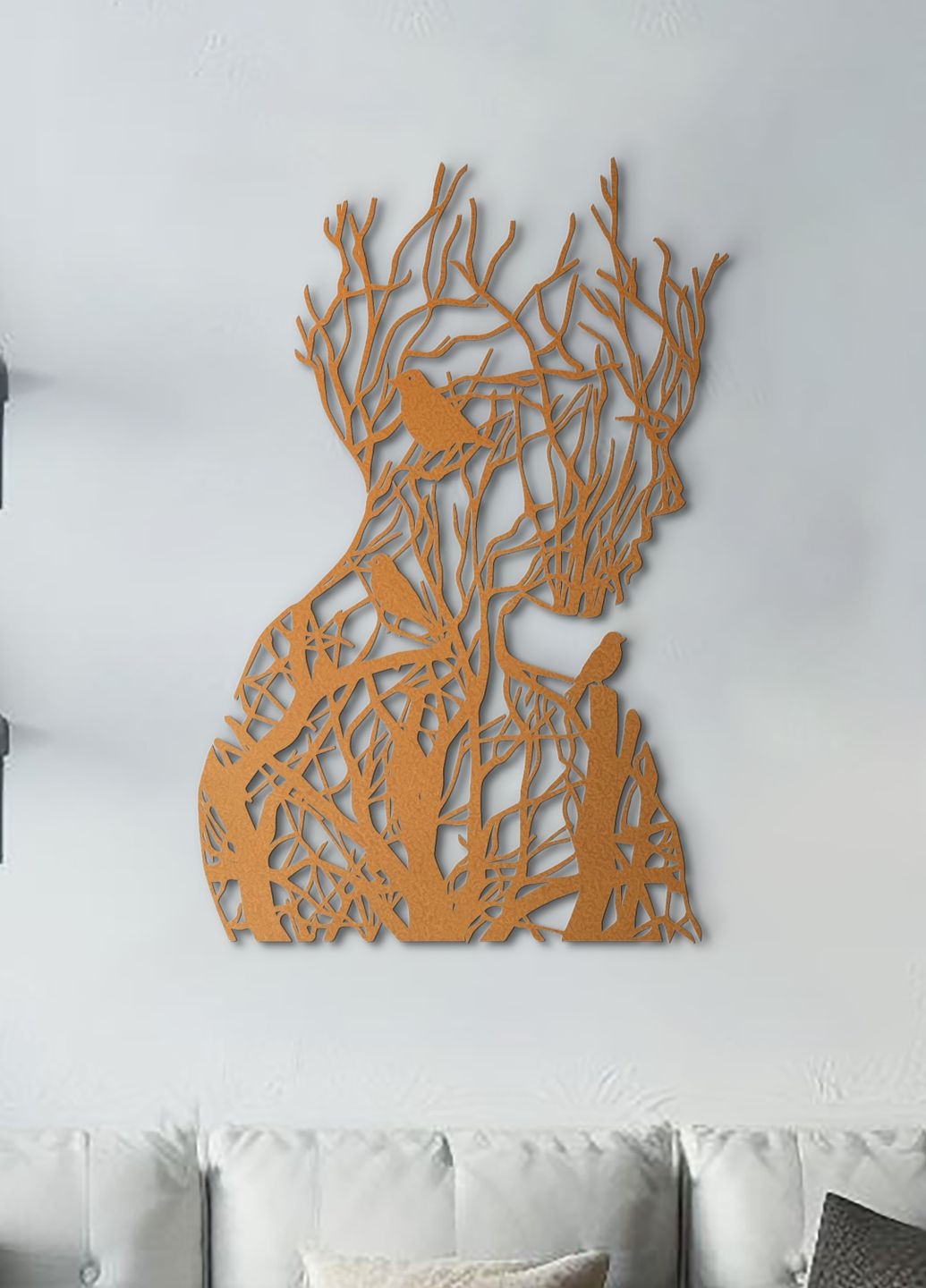 Картина лофт, настінний декор для дому "Мереживо дівчина з птахами", декоративне панно 70х48 см Woodyard (292112901)