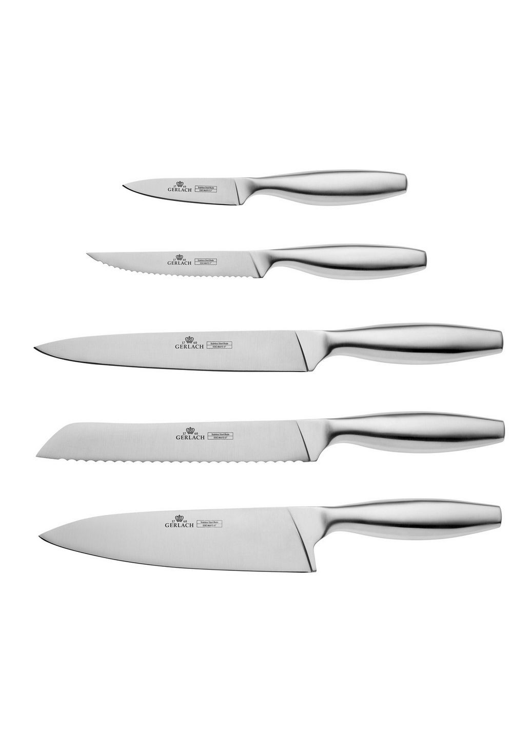 Набор из 5 кухонных ножей и подставки Gerlach нержавеющая сталь,