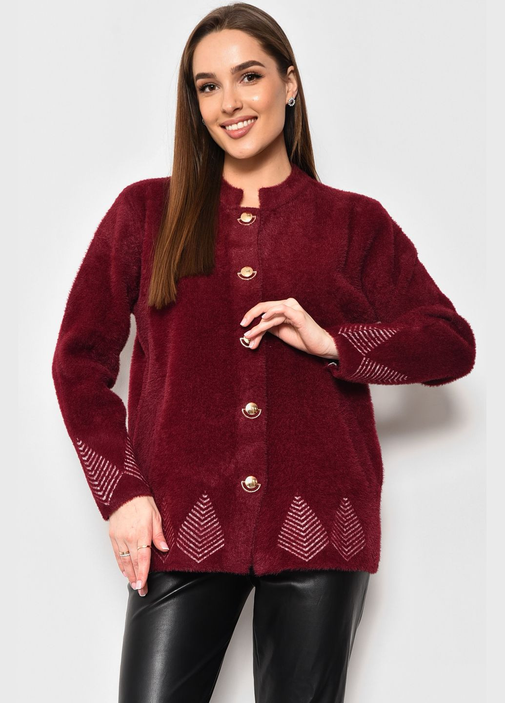 Бордовий демісезонний кардиган жіночий альпака бордового кольору пуловер Let's Shop