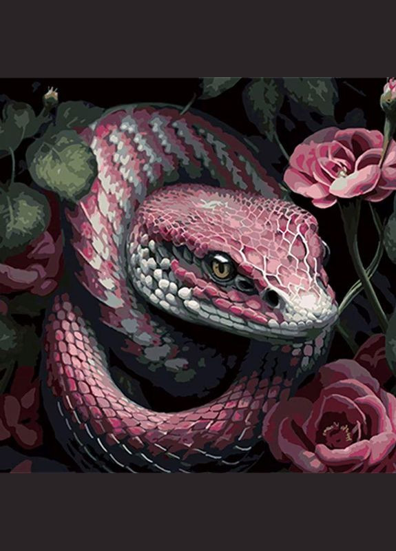 Набор для росписи Экзотическая змея в цветочной атмосфере на черном фоне размером 40х40 см. Strateg (323158589)