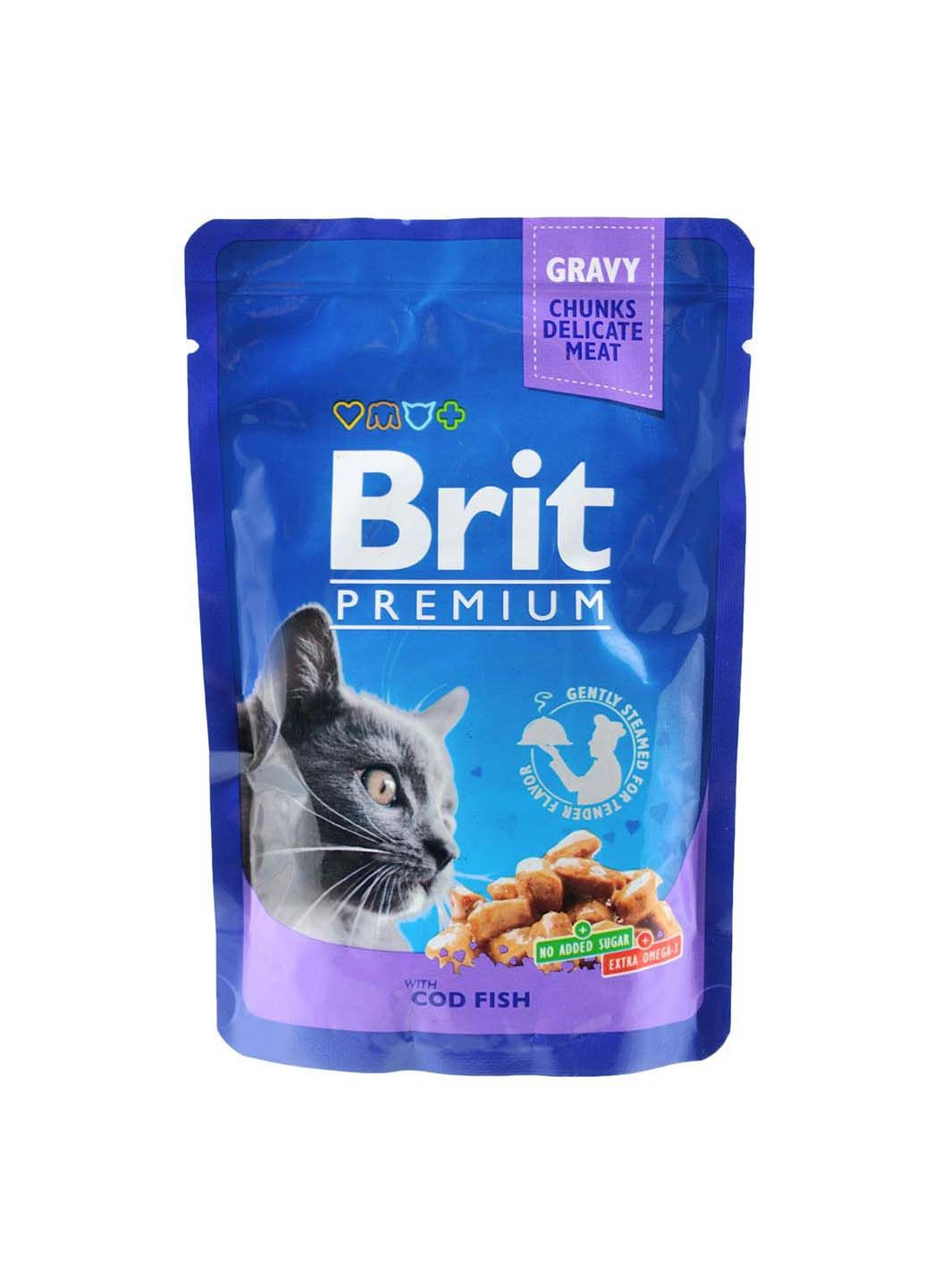 Влажный корм Кусочки с треской для кошек 100 гр Brit Premium (286472999)