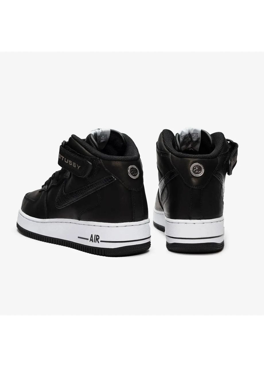 Черные демисезонные кроссовки мужские dj7840-001 мужские черные форсы оригинал Nike By Stussy Air Force 1 Mid Sp Black