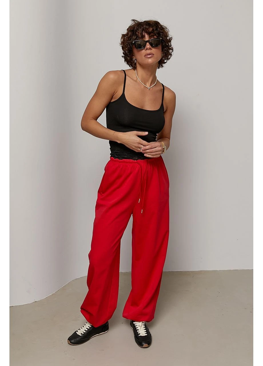 Женские спортивные тонкие штаны с затяжками - черный цвет Lurex (398631869)