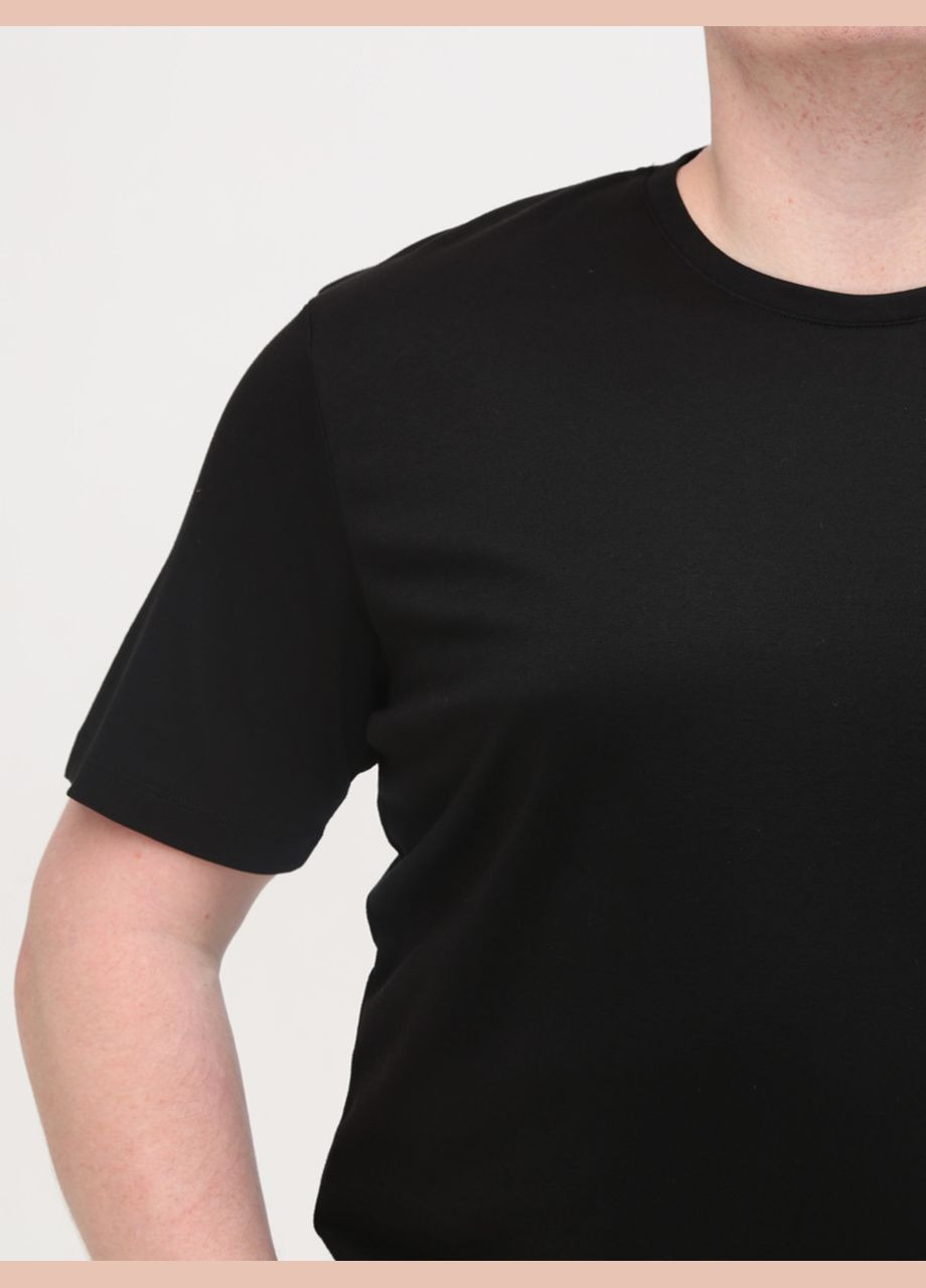 Чорна футболка чоловіча чорна пряма однотонна з коротким рукавом FRANCO BENUSSI Пряма