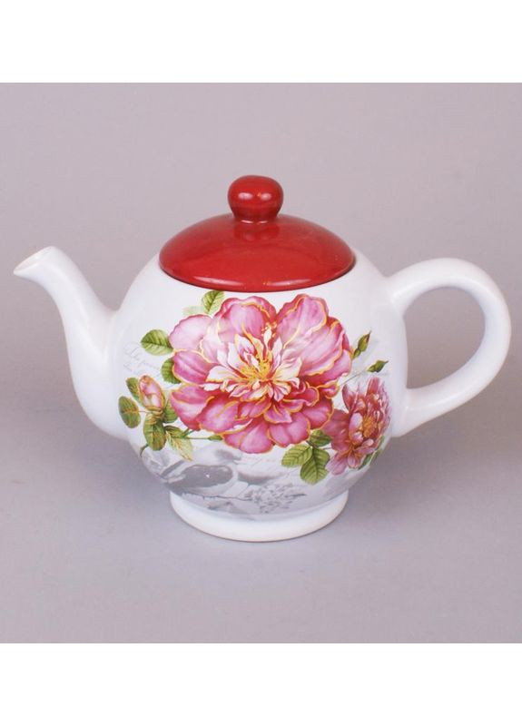 Чайник заварювальний Райський сад 850мл керамічний для чаю з квітковим візерунком білий глиняний Bona (368978530)