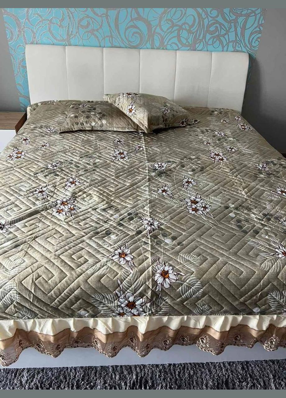 Комплект покривало на ліжко та наволочки 2 шт Сірий Євро (К5005-3) No Brand (306633297)