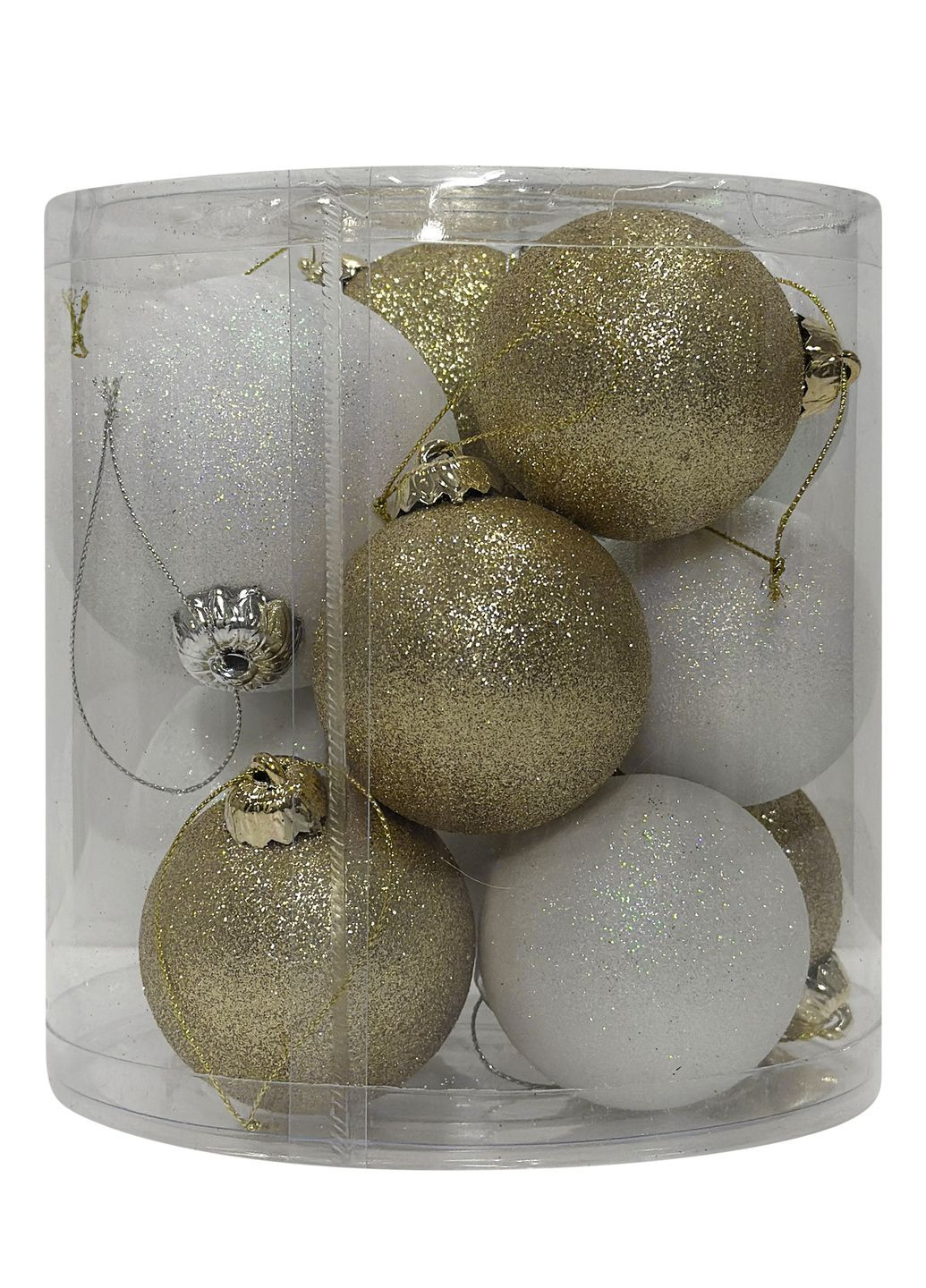 Новорічний набір ялинкових куль №129 золоті та білі 6–8 см – 11 шт MIS LT (365628053)