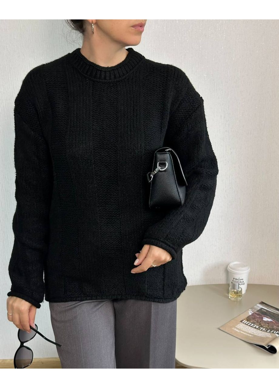 Чорний демісезонний светр базовий трикотажний вільного крою – замір в описі GD/GL Модний простір